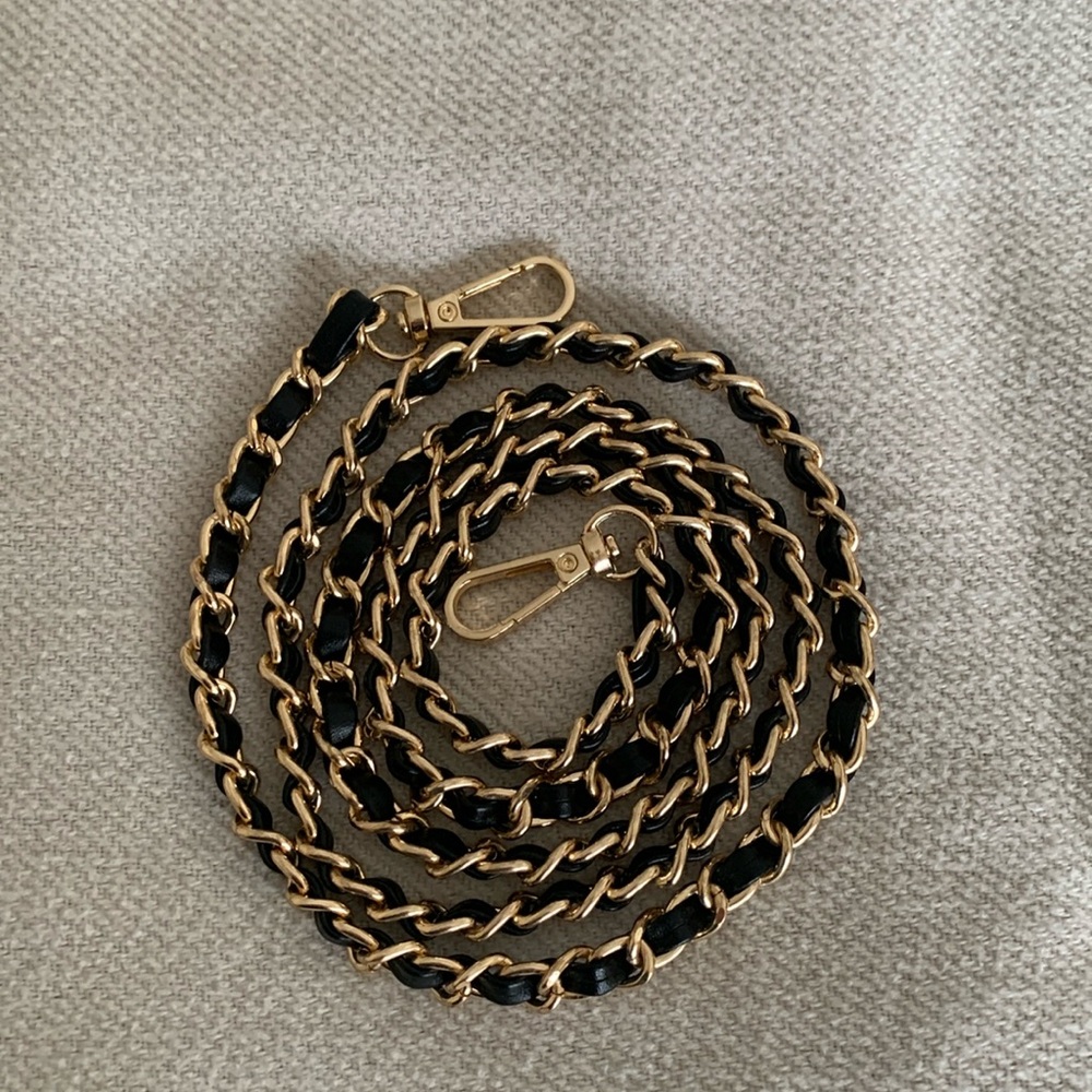 Gold and Black Faux Leather Long Chain Strap for Bags or Wallets 47”